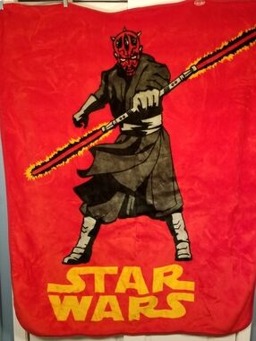 Star Wars VTG 90s Blanket 50x60 Phantom Menace Darth Maul Dark Side Red Fleece